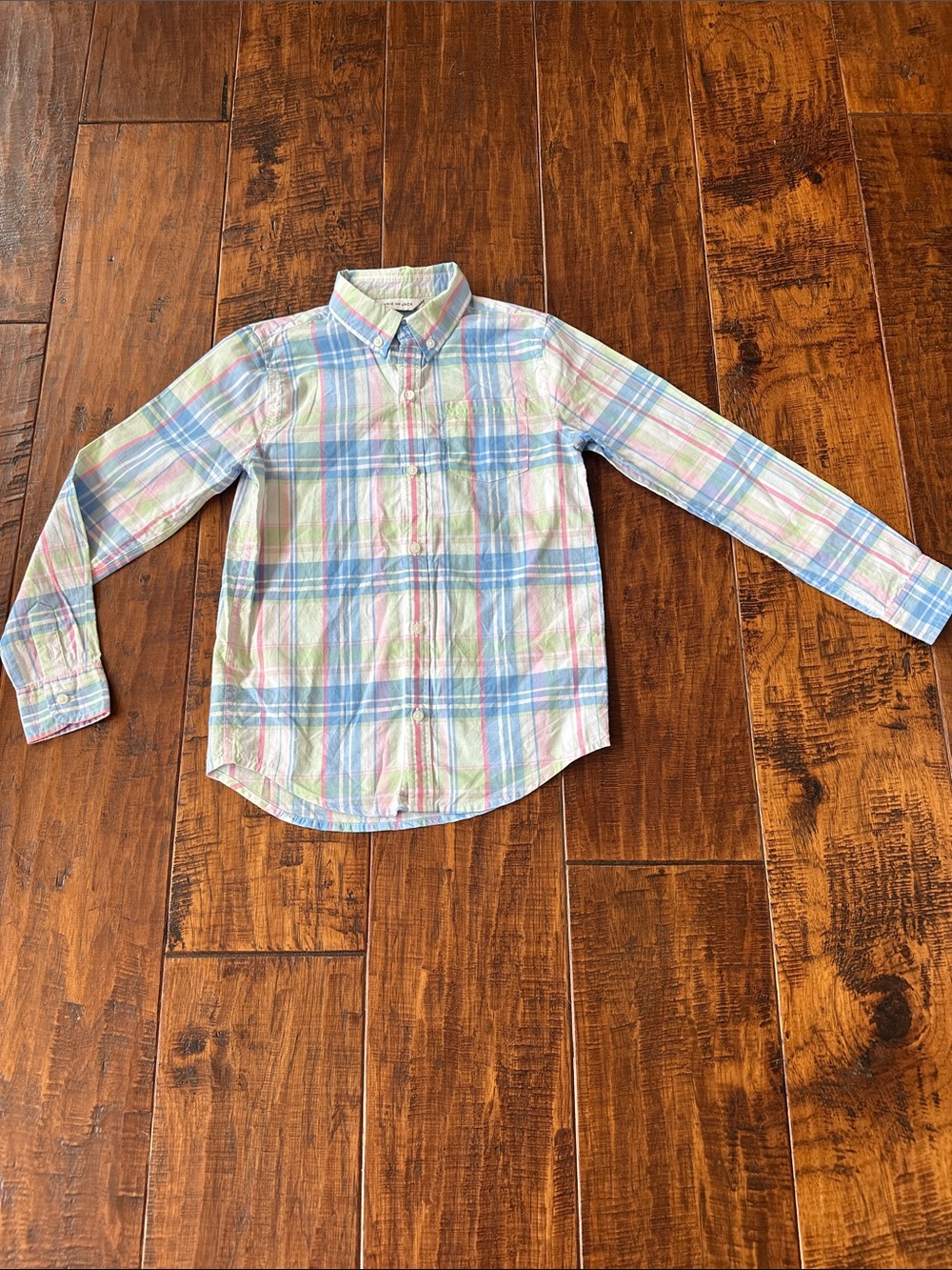 Janie and Jack Pastel Plaid Button-Down Shirt - Blue, Pink, Green